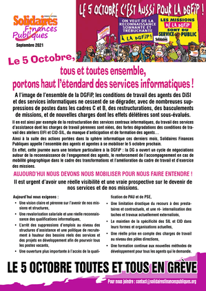 Tract : Le 5 octobre, tous et toutes ensemble, portons haut l’étendard des services informatiques !