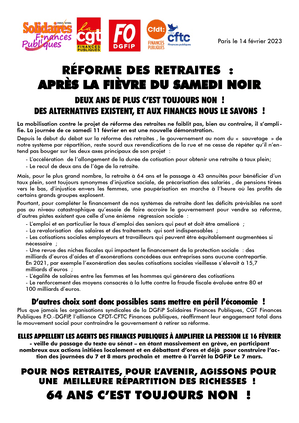 Tract intersyndical - Réforme des retraites : Deux ans de plus, c'est toujours non ! 