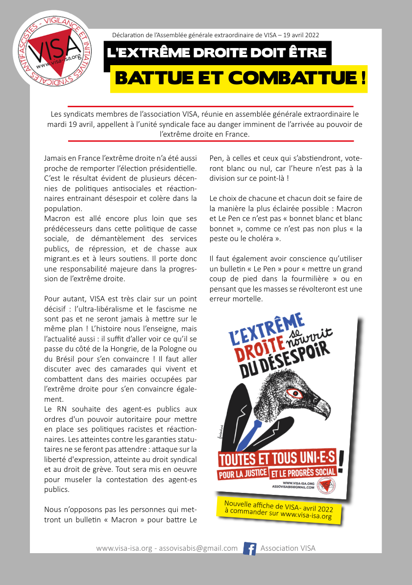 Déclaration de l’Assemblée générale extraordinaire de VISA – 19 avril 2022